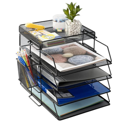 STORFEX 5-Layer Stackable Mesh File Storage Rack with Pen Holder_0