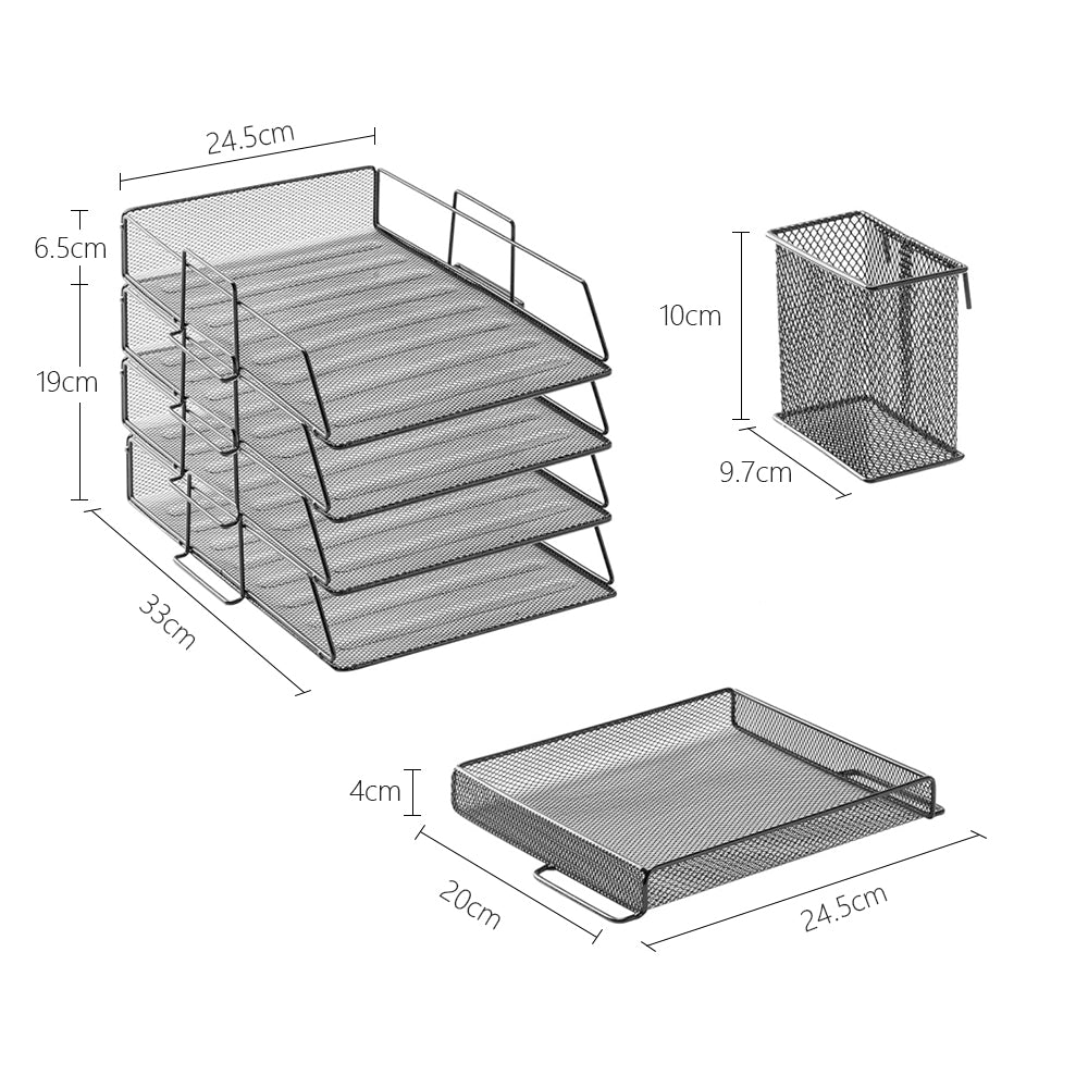 STORFEX 5-Layer Stackable Mesh File Storage Rack with Pen Holder_1