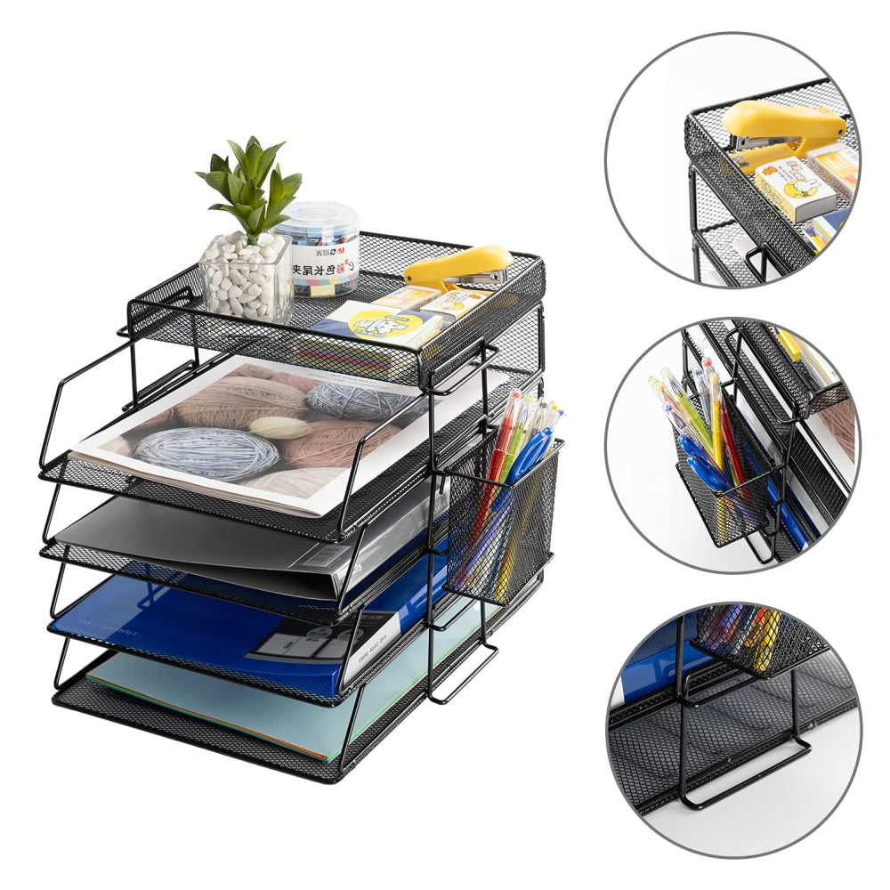 STORFEX 5-Layer Stackable Mesh File Storage Rack with Pen Holder_2