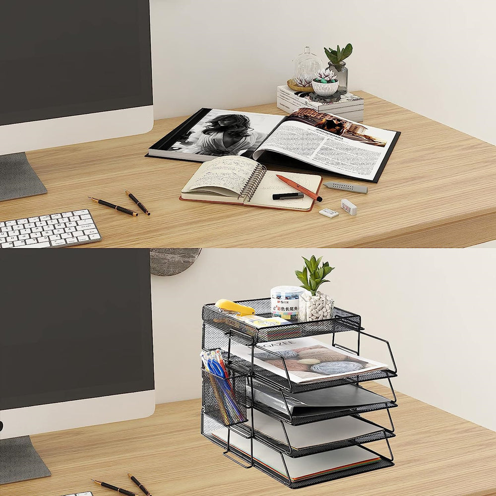 STORFEX 5-Layer Stackable Mesh File Storage Rack with Pen Holder_7