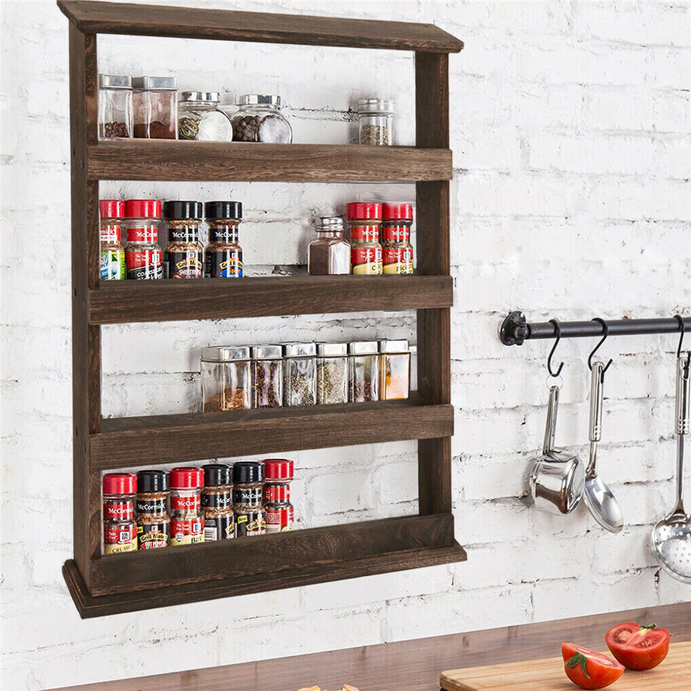 Wall Mount Wooden Spice Rack Holder_1