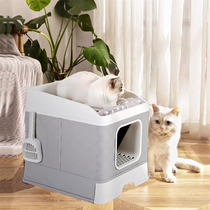 Detachable Top Cat Litter Box with Front Entry and Portable Scoop Drawer_1