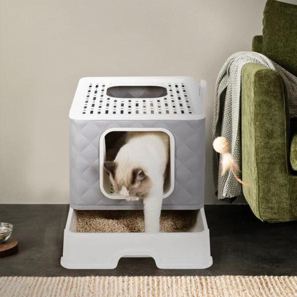 Detachable Top Cat Litter Box with Front Entry and Portable Scoop Drawer_4