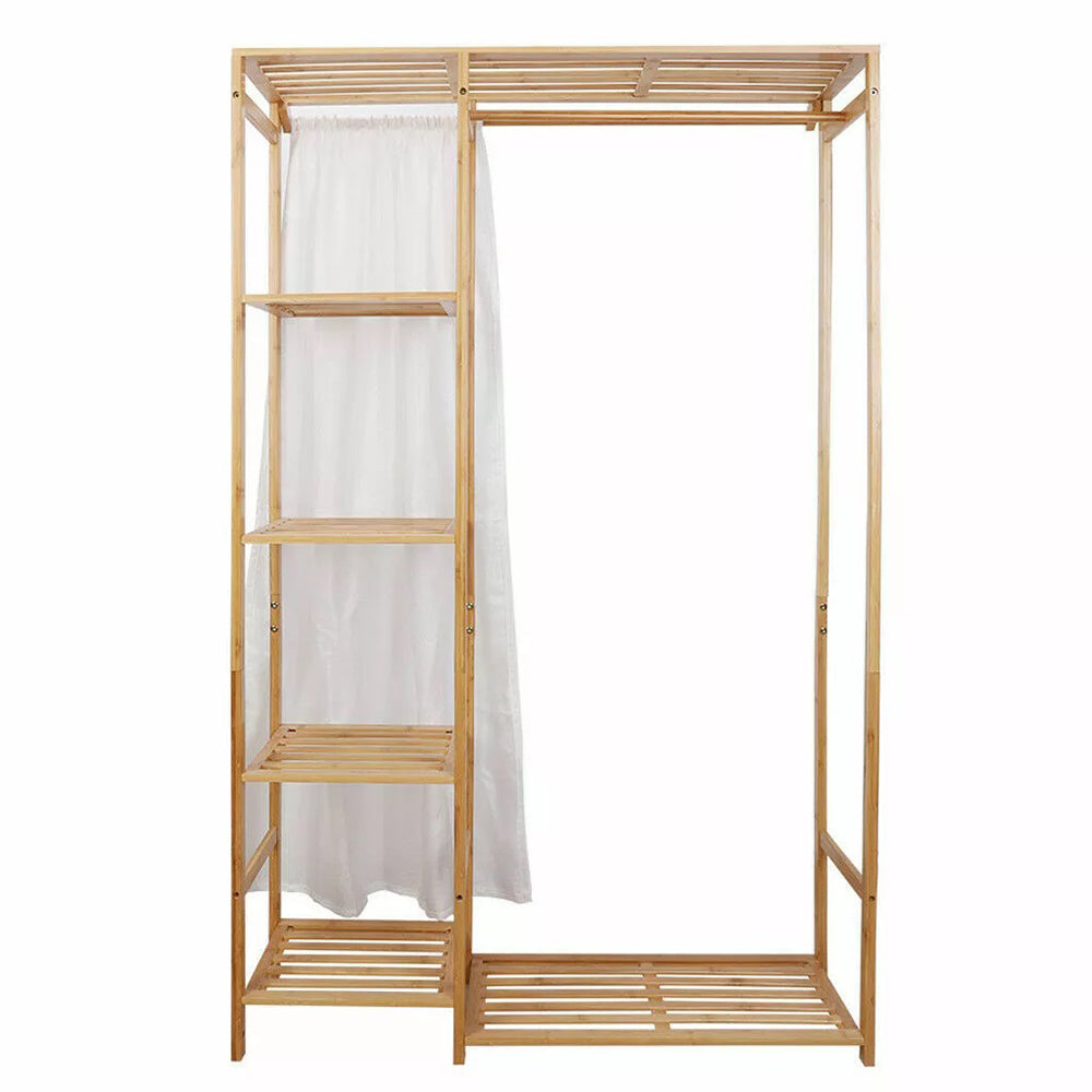 Bamboo Wood Clothing Garment Rack with Shelves_9