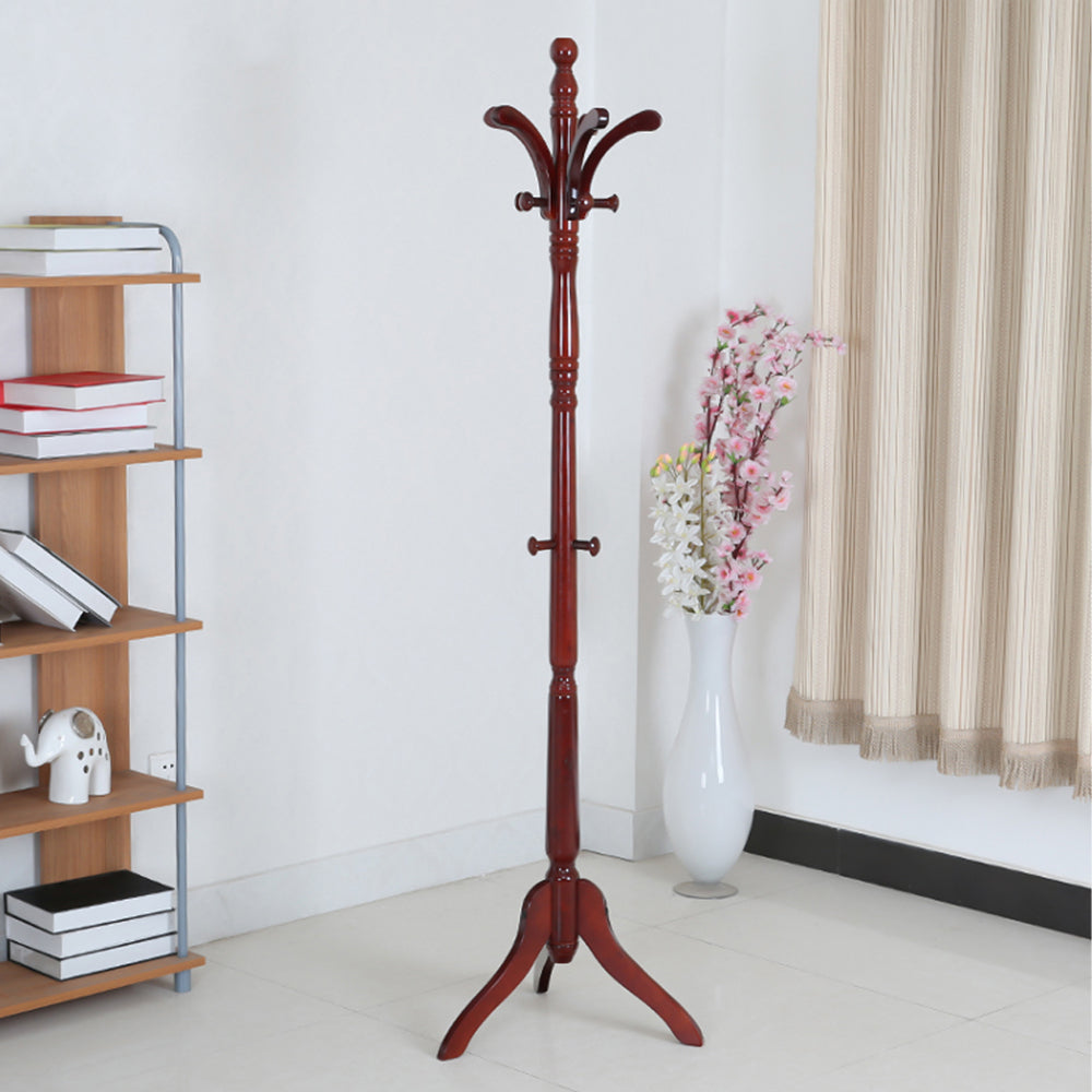 Solid Birch Wood Coat Racks Stand Floor Standing Hanger Rack with Tripod Base_1