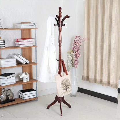 Solid Birch Wood Coat Racks Stand Floor Standing Hanger Rack with Tripod Base_3