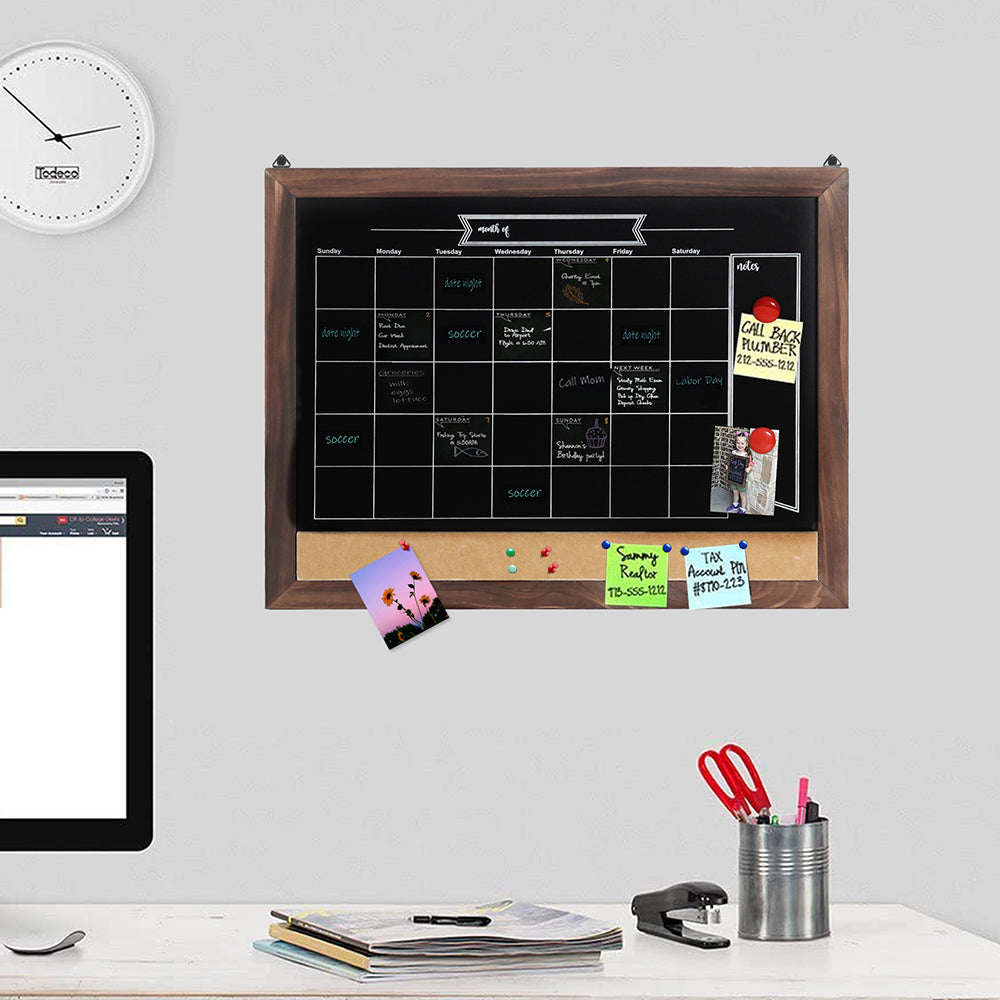 Wood Framed Calendar Magnetic Blackboard Monthly Weekly Notice Board_1