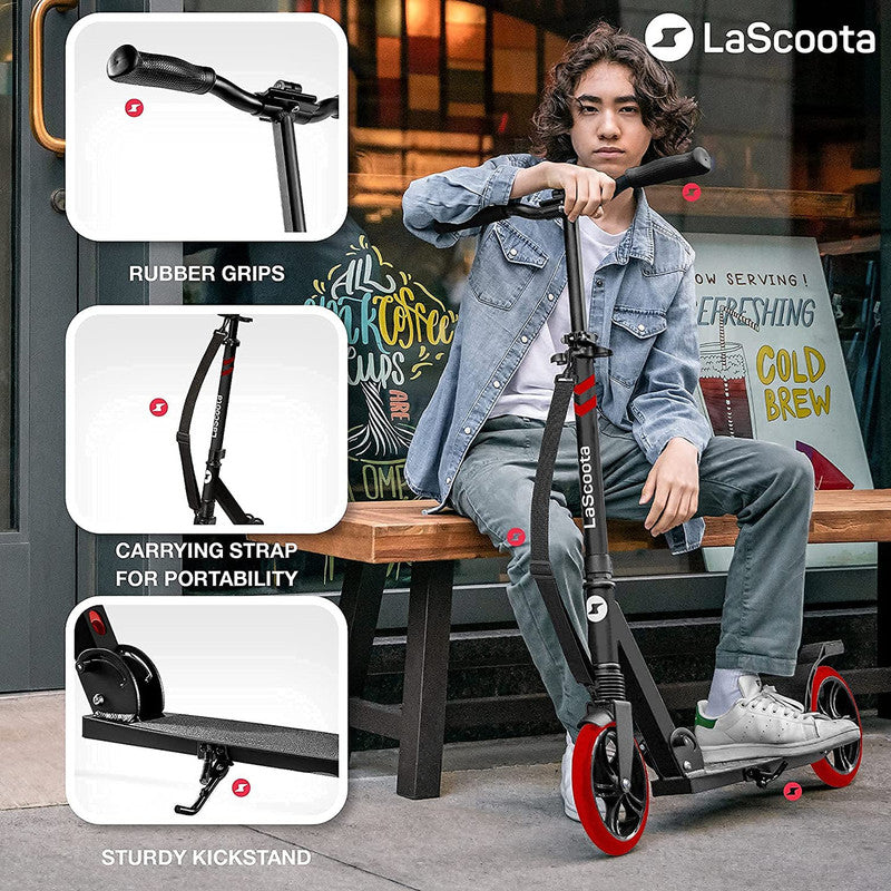 Lascoota Pulse Kick Push Commuter Scooter Teen Adult Black