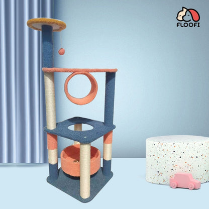 Floofi 110cm Emoji Plush Cat Condo Cat Tree Blue Red