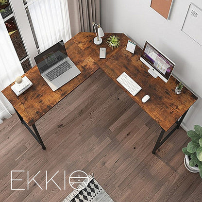 EKKIO L-Shaped Corner Computer Desk with CPU Stand (Brown)