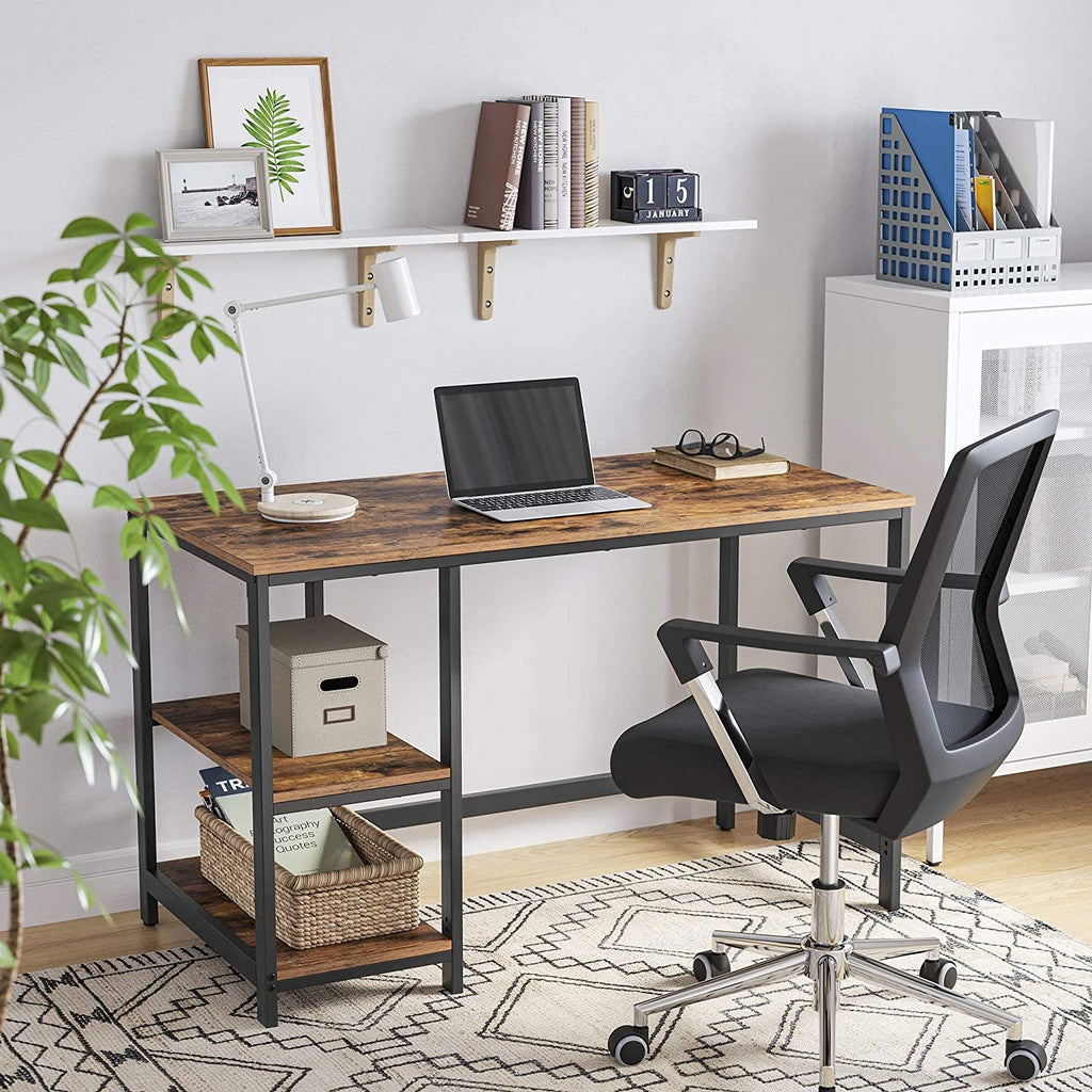 VASAGLE Computer Desk with 2 Shelves Rustic Brown and Black