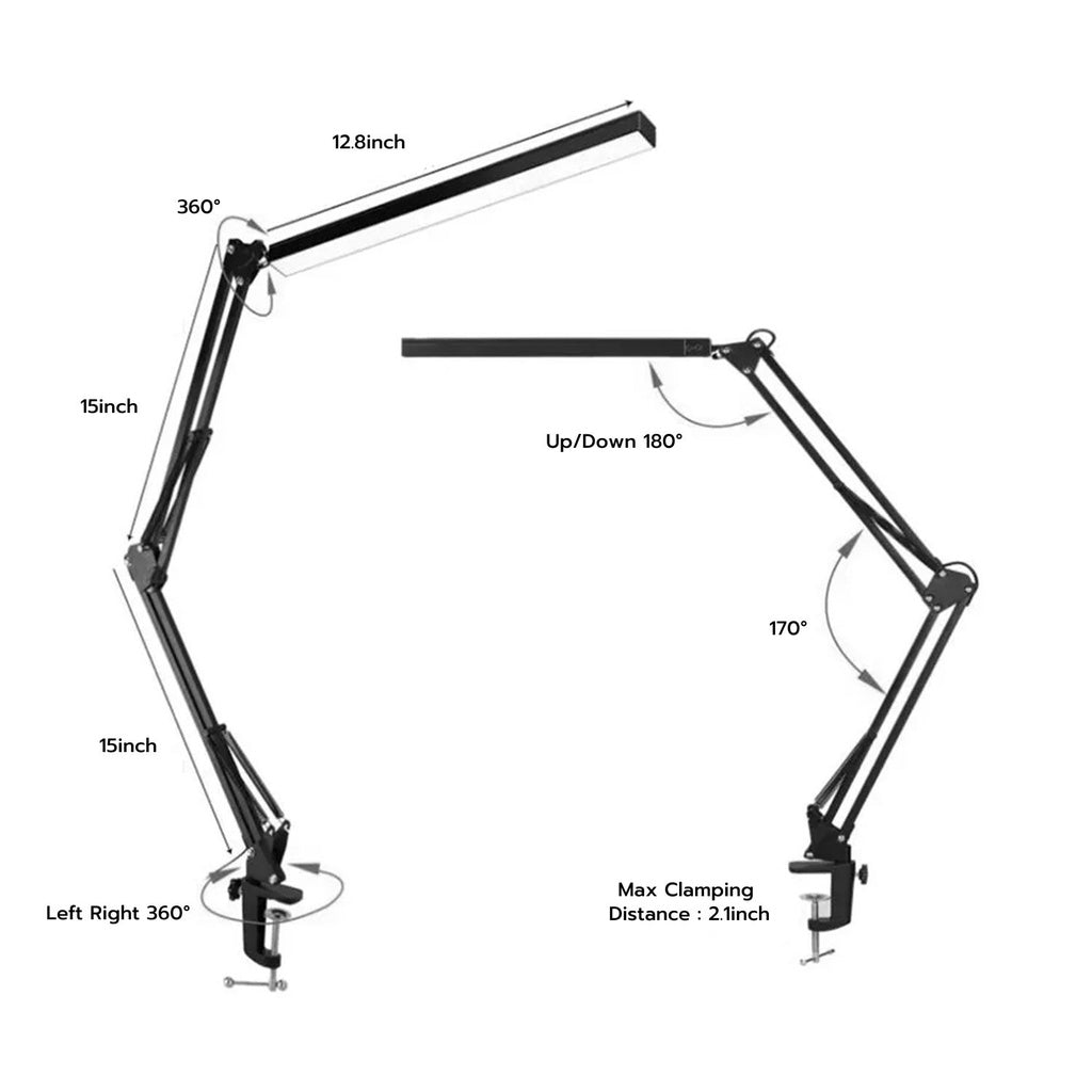 GOMINIMO LED Swing Arm Desk Lamp with Clamp (Black)