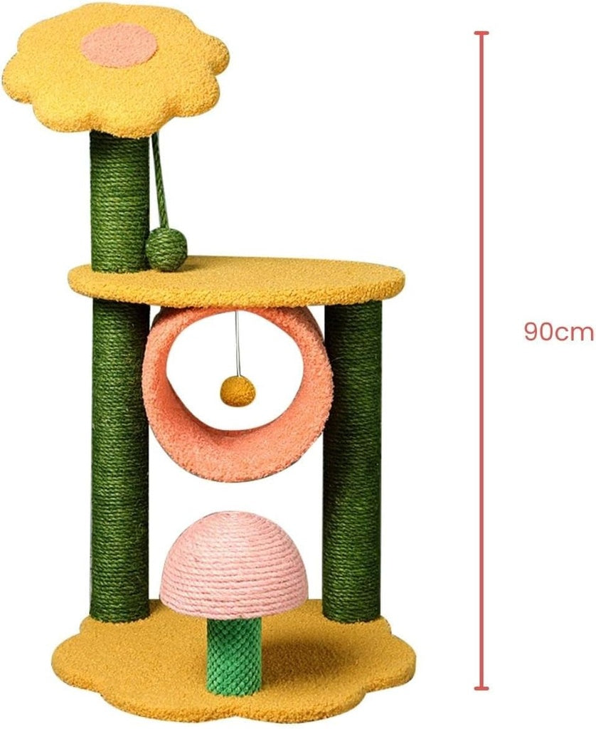 Floofi 90cm Sunflower Plush Scratching Post Cat Tree