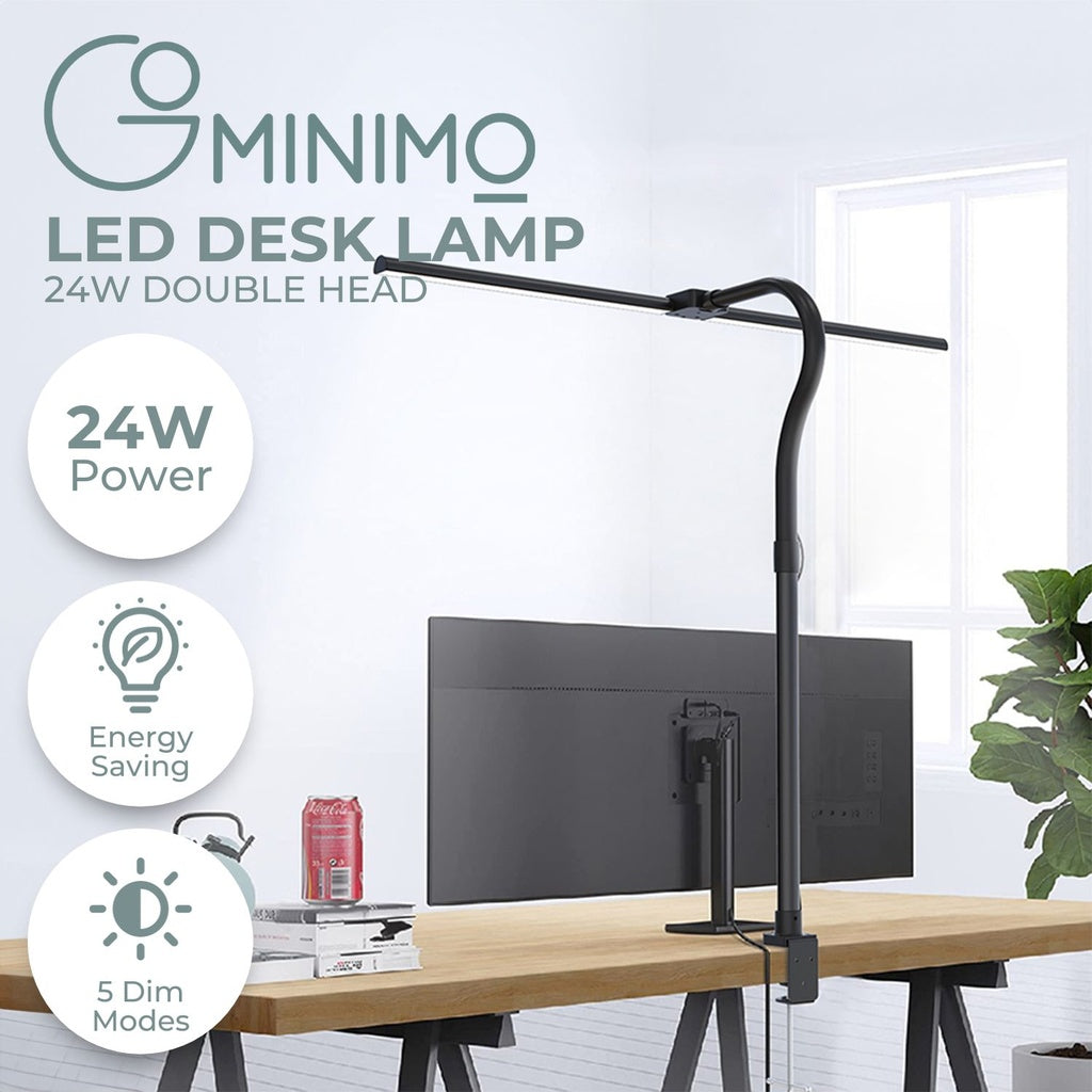 GOMINIMO 24W Double Head LED Desk Lamp with 5 Color Modes (Black)