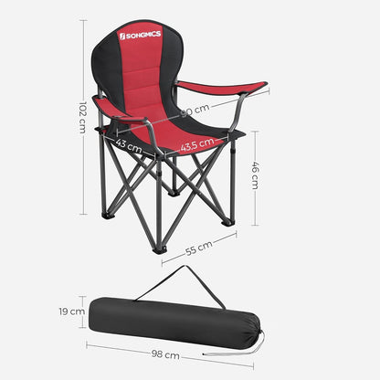 SONGMICS Folding Camping Chair with Bottle Holder Red and Black