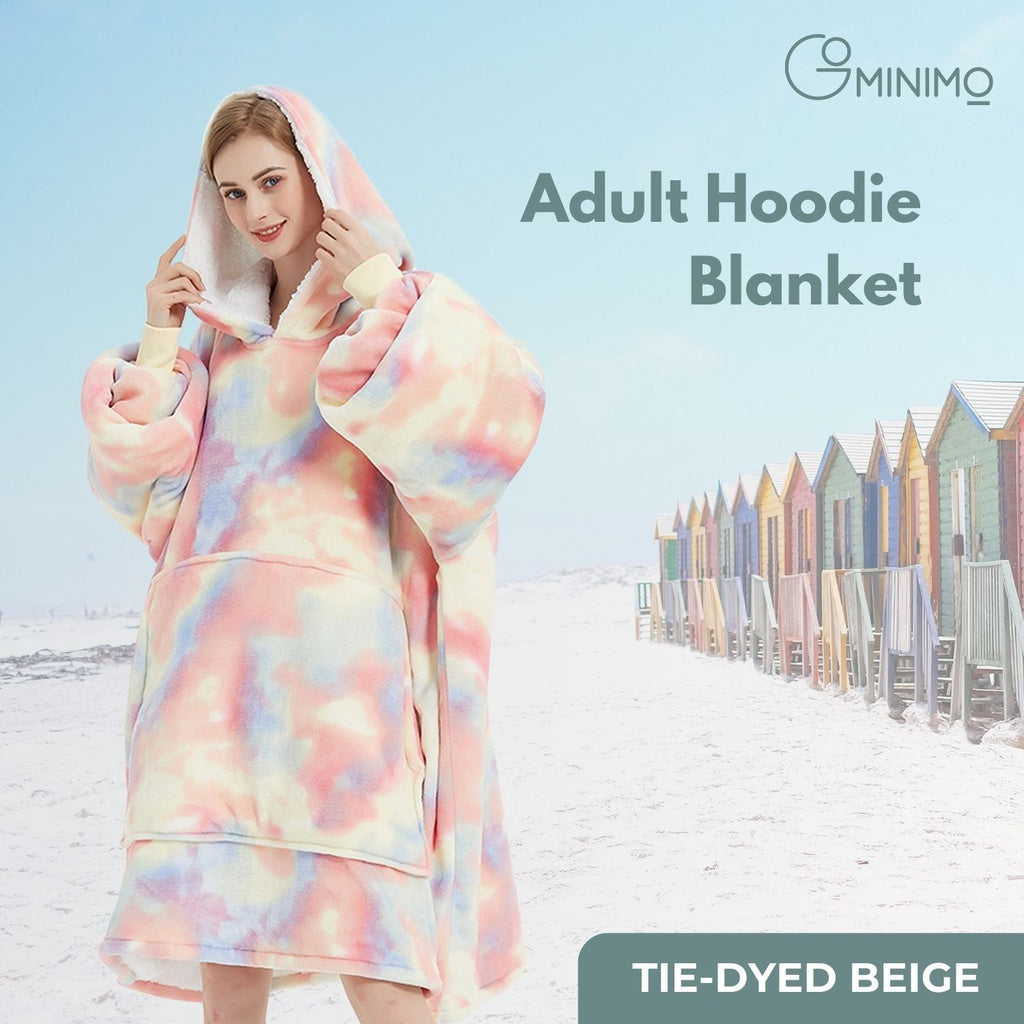 GOMINIMO Hoodie Blanket Adult Over Sized Tie-Dyed Beige