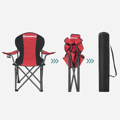 SONGMICS Folding Camping Chair with Bottle Holder Red and Black