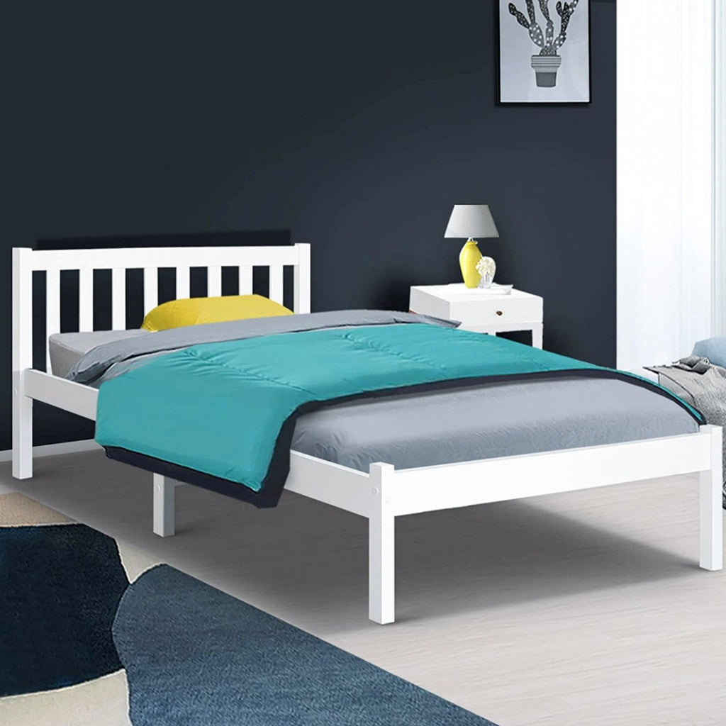 EKKIO Single Wooden Bed Frame (White)