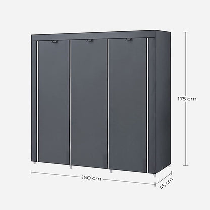 SONGMICS Wardrobe Bedroom Cupboard Clothes Storage Organiser Gray