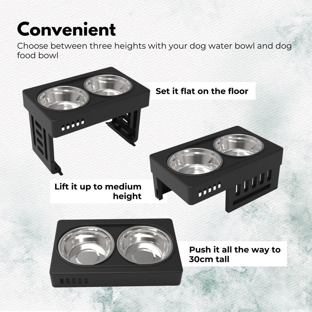 FLOOFI Elevated Pet Feeder Food Water Double Bowl Adjustable Height Raised Stand