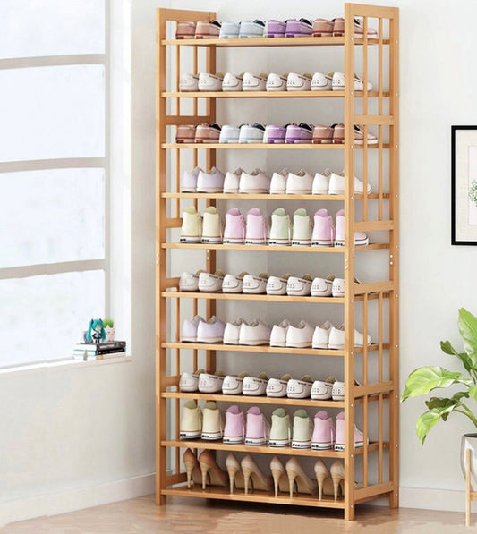 EKKIO 10-Tiers Bamboo Shoe Rack