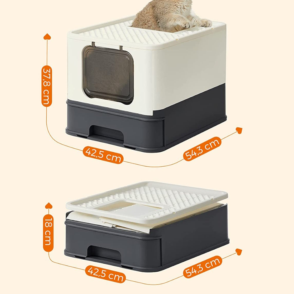 FEANDREA Cat Litter Tray with Lid Beige and Black PPT001W01