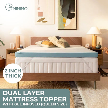 GOMINIMO Dual Layer Mattress Topper 2 inch with Gel Infused (Queen)